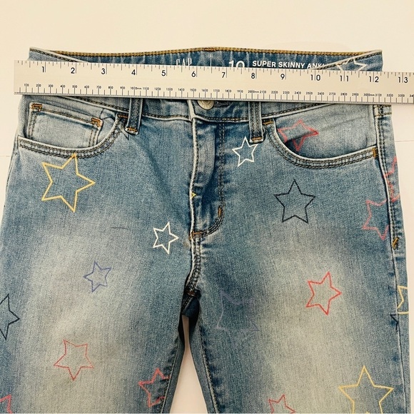 Gap Kids Star Printed Super Skinny Ankle Denim Jeans Light Wash Raw Hems Sz 10 - Picture 6 of 14